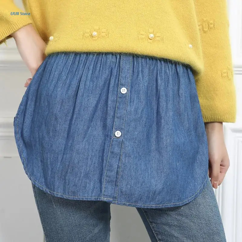 Women Denim Blue Half-Length Shirt Extender Adjustable Layering Faux T – My  Store 3
